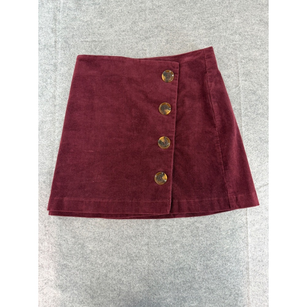 Unbranded Corduroy Mini Skirt Womens 29 Burgundy A-Line Button Front Boho Skirt